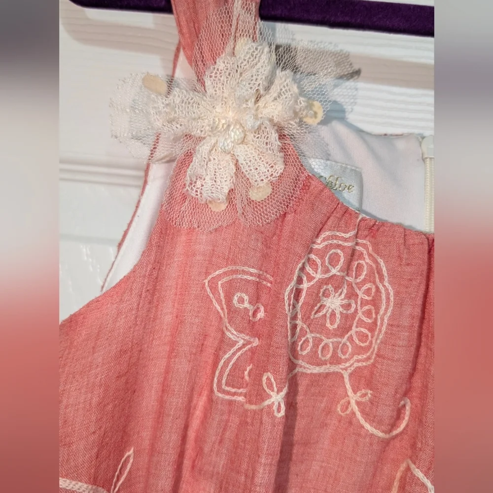 Isobella & Chloe Coral Girls Dress W/Lace Ruffles -Sz 8 - Picture 3 of 5